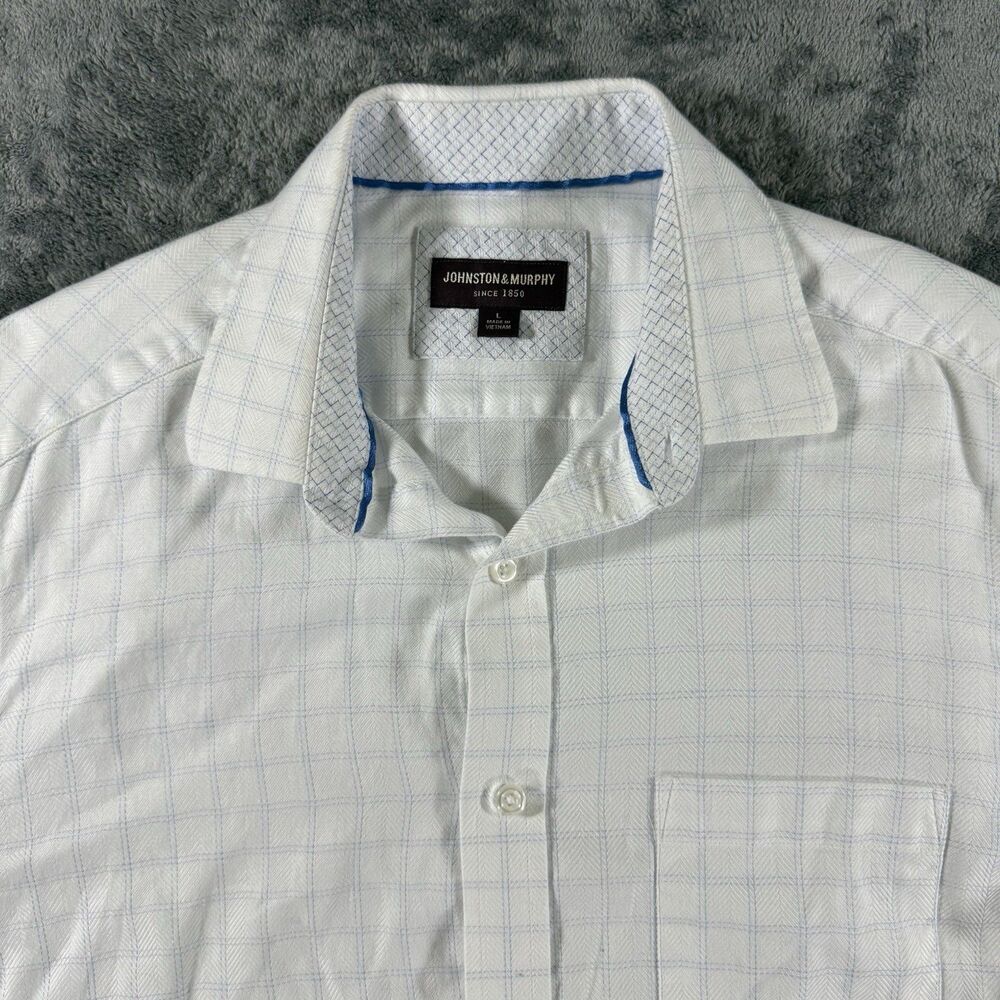 Johnston & Murphy Shirt Mens XL Breathable Windowpane Flip Cuff Long Sleeve